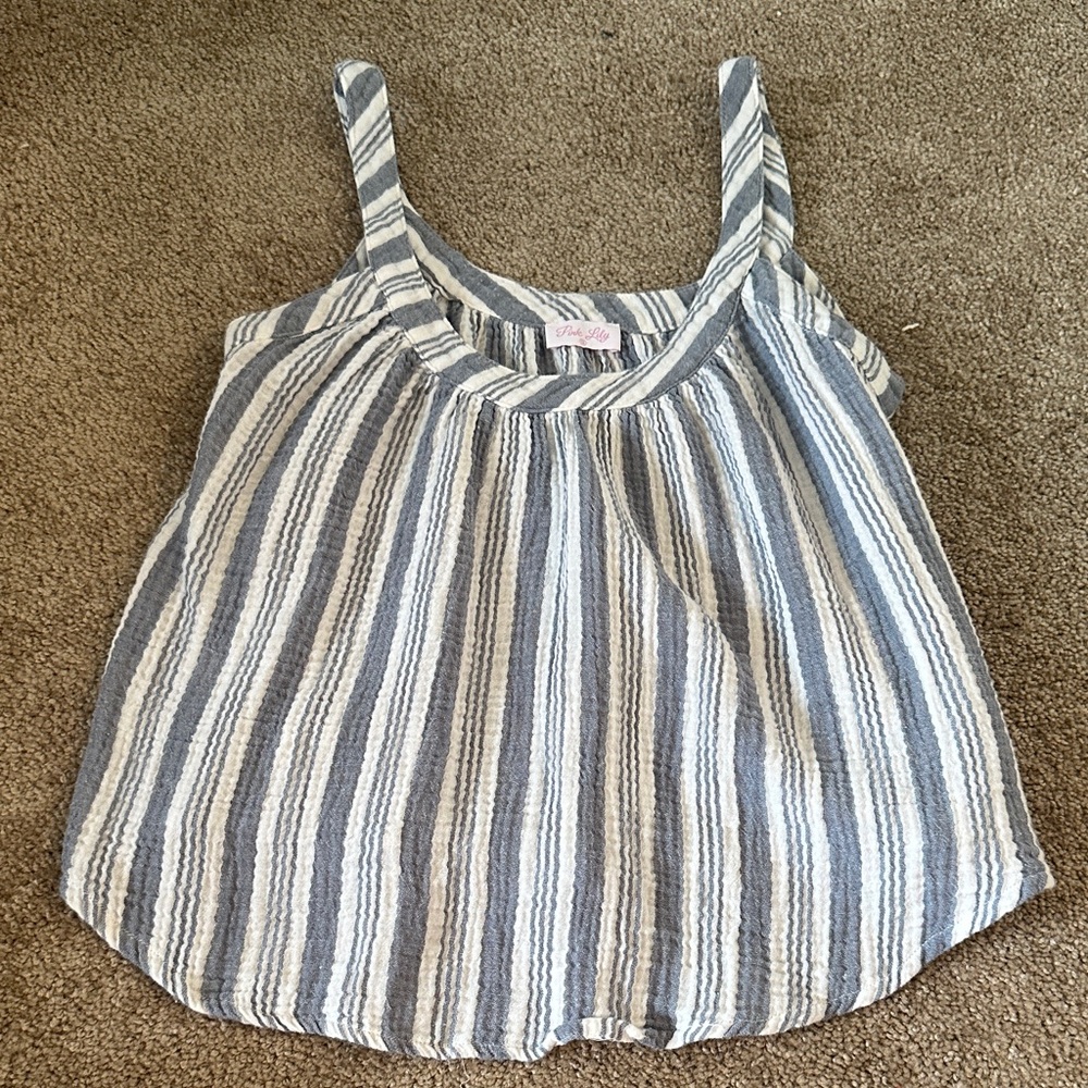 Pink Lily Gray and White Striped Top